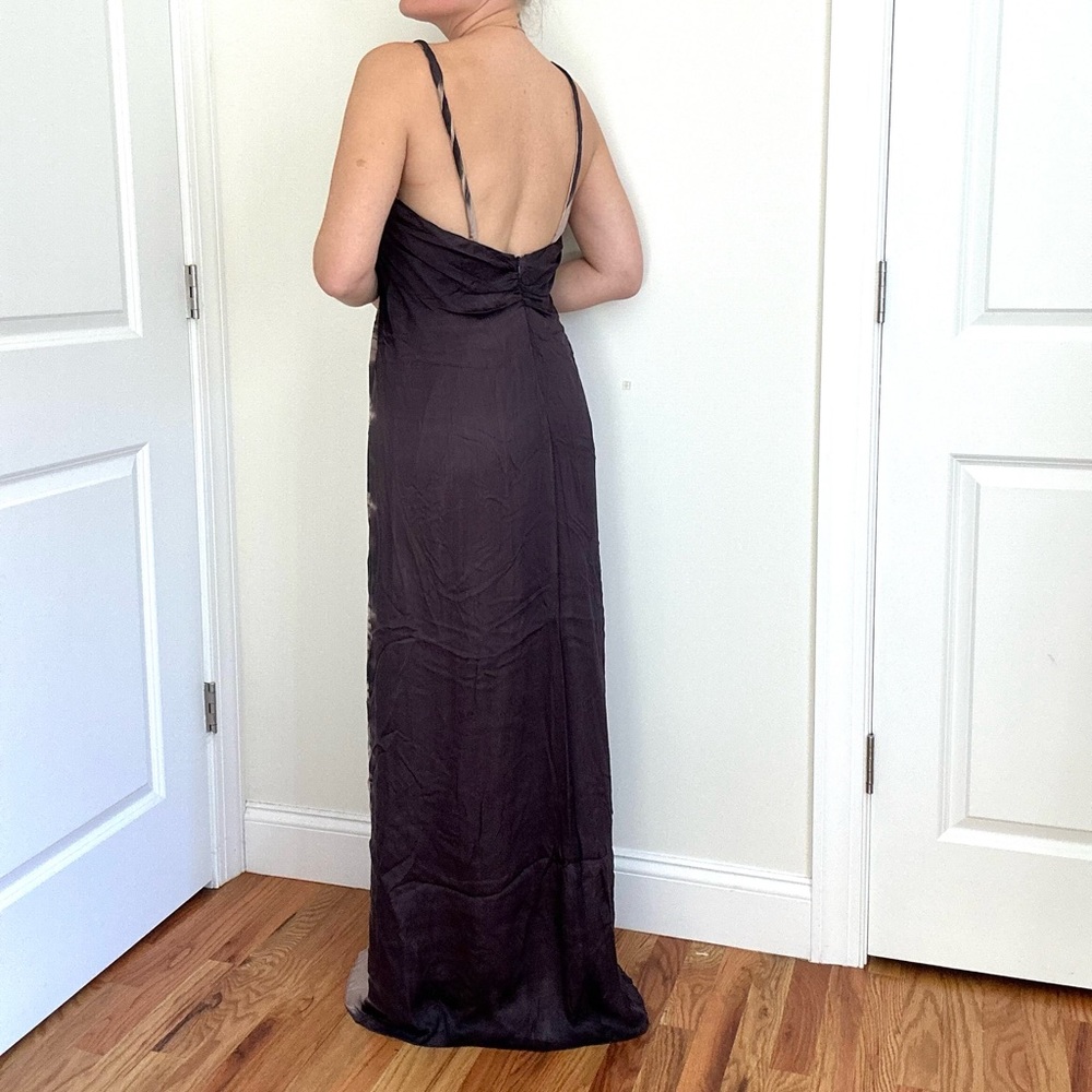Silk Satin Chiffon Front Slit Evening Gown - Picture 5 of 10